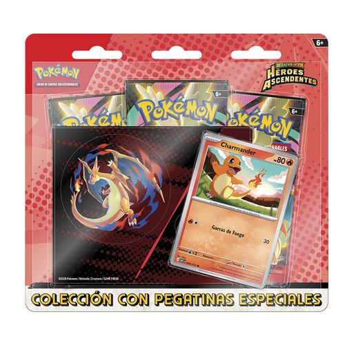 -EN STOCK- ASCENDED HEROES: Blister de 3 Sobres + Carta Charmander+ Pegatina (Español)